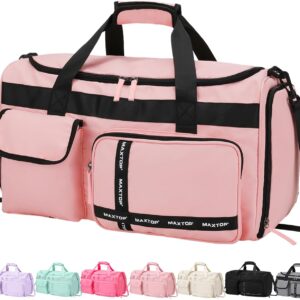 MAXTOP Gym Bag for Women Travel Duffle Carry On Tote Weekender Bag Large Capacity Pink Overnight Bag With Shoe Compartment Gym Tote with Dry and Wet Separation