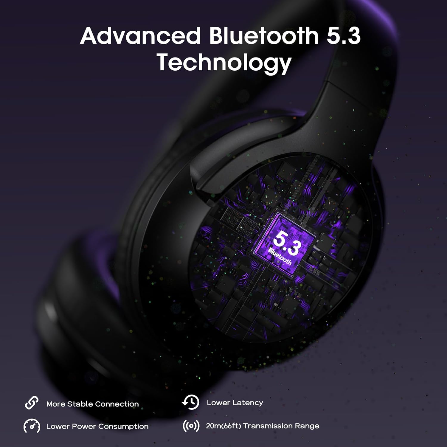 Over Ear Headphones Wireless 80H Playtime, Bluetooth Headphones Over Ear with 3 EQ Modes, Built-in ENC Mic, Deep Bass, HiFi Stereo Foldable 5.4 Bluetooth Headset for Phone PC Travel Workout Office - Image 5