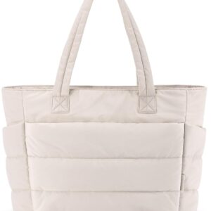 BAGSMART Tote Bag for Women, Lightweight Puffy Tote Bag with Compartments, Quilted Shoulder Bag Handbag for Travel, Work