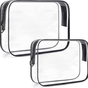 TSA Approved Toiletry Bag,2 Pack Clear Toiletry Bag, Quart Size Travel Essential Bags for Toiletries,Clear Makeup Bag Organizer, Carry on Cosmetic Bags for Women,Black