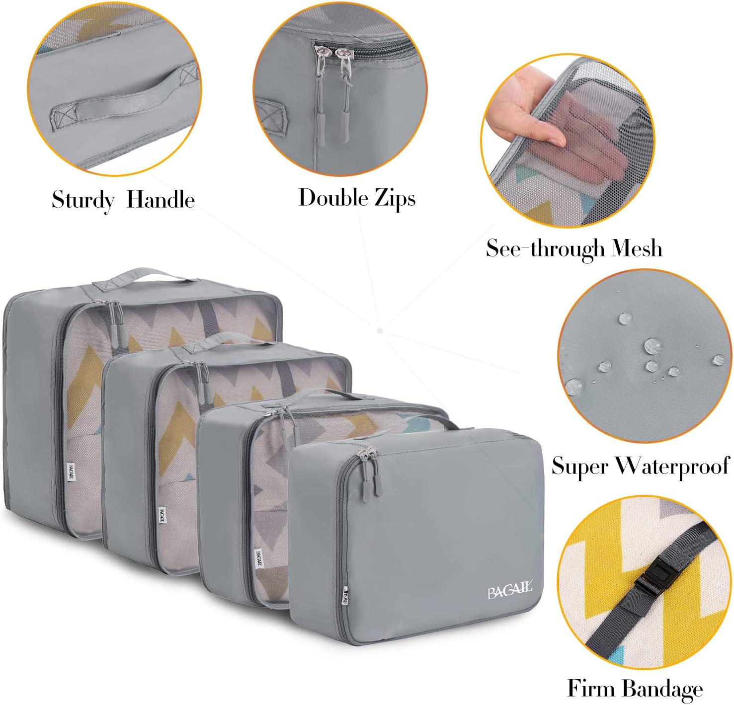 BAGAIL 8 Set Packing Cubes Luggage Packing Organizers for Travel Accessories-Pewter Color - Image 4