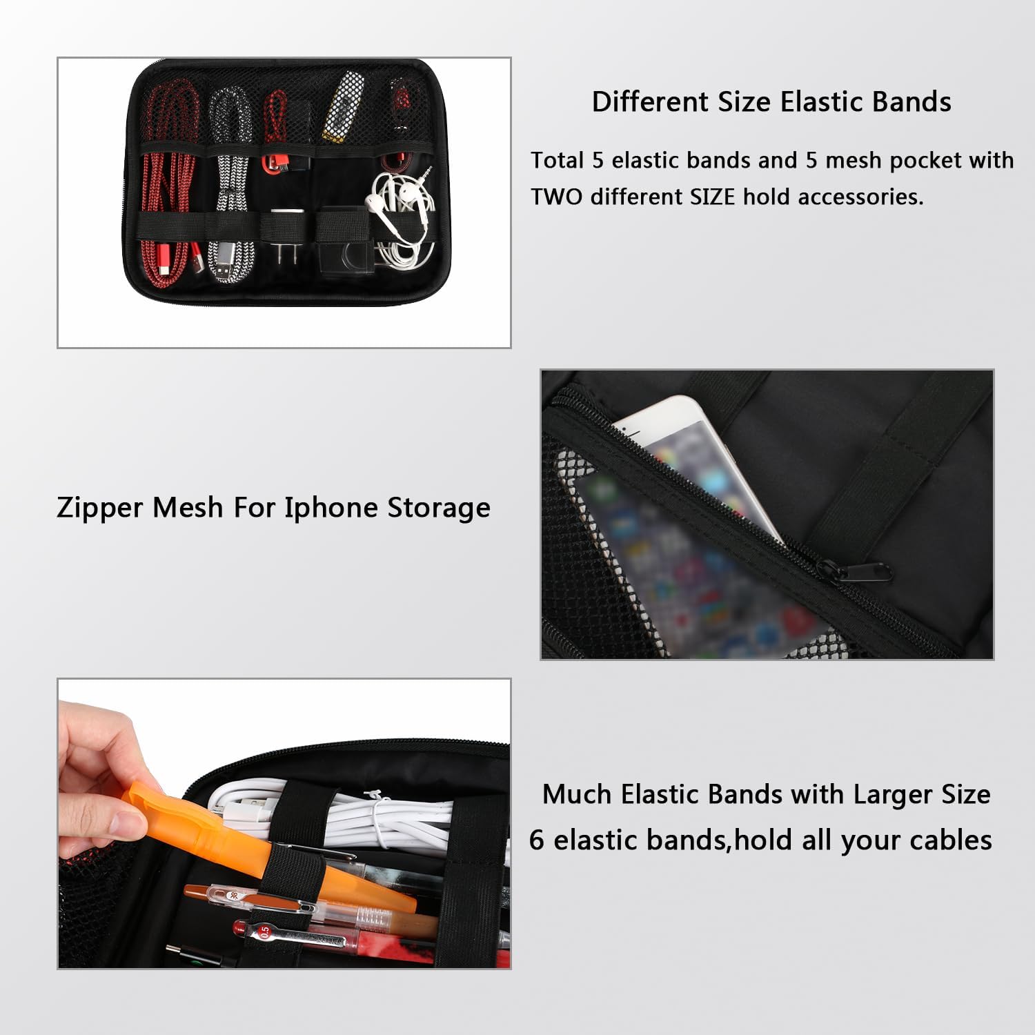 MATEIN Electronics Organizer Travel Case, Water Resistant Cable Organizer Bag for Travel Essentials, Gifts for Men, Storage Bag as Accessories for Phone, Cord, Tablet, Black - Image 4