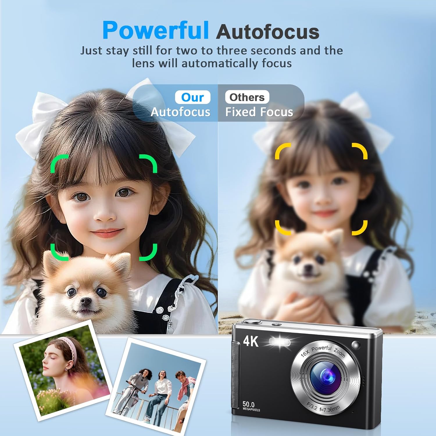4K Digital Camera,Autofocus 50MP UHD Vlogging Camera for YouTube,Compact with 16X Digital Zoom Anti-Shake,Travel with 32GB Card, 2 Batteries for Beginners and Teens - Image 2