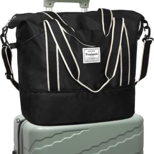 DMLuna Travel Duffel Bag, Tote Sports Gym Bag, Shoulder Overnight Weekender Bag for Women & Men, Hospital bag, Expandable Duffel Bag with Trolley Sleeve/Wet Pocket
