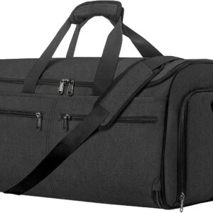 Garment Duffle Bags for Travel, Bukere Convertible Carry on Garment Duffel Bag for Men Women, Shoe Compartment, 2 in 1 Hanging Dress Suitcase Suit Travel Bags, Midnight Grey