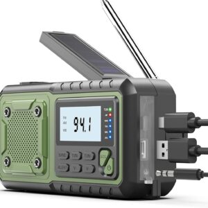 Crank Emergency Radio 5000mAh, Weather Radio, Solar Radios Battery Operated, NOAA/AM/FM Weather Alert Radios with Power Bank Phone Charger, SOS Alarm, Flashlight & Reading Lamp Indoor Outdoor