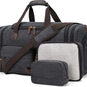Mens Duffle Bag for Travel 3Pcs Set Travel Bags for Men 60L Expandable Canvas Bag (Dark Gray)